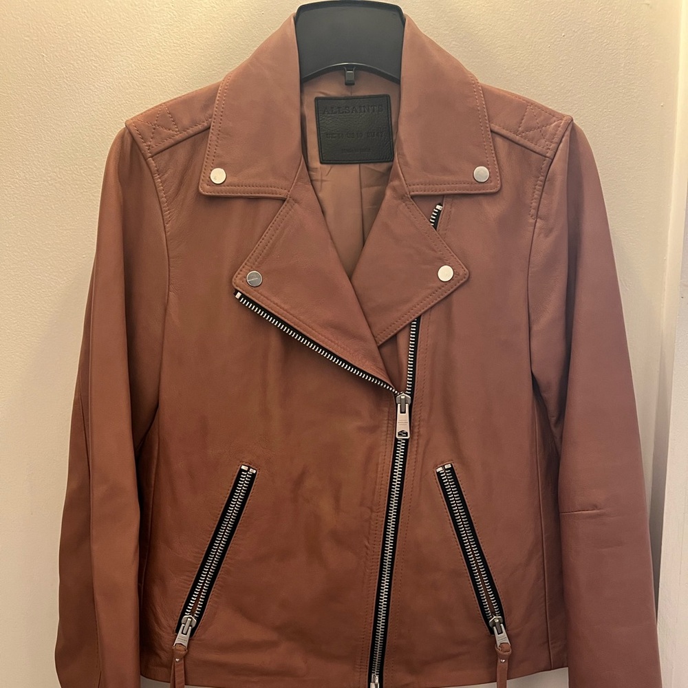 All Saints Brown Leather Moto Jacket